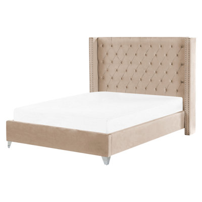 Velvet EU King Size Bed Beige LUBBON