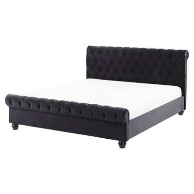 Velvet EU King Size Bed Black AVALLON