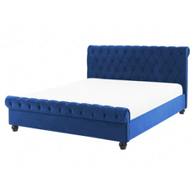 Velvet EU King Size Bed Blue AVALLON
