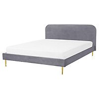 Velvet EU King Size Bed Grey FLAYAT