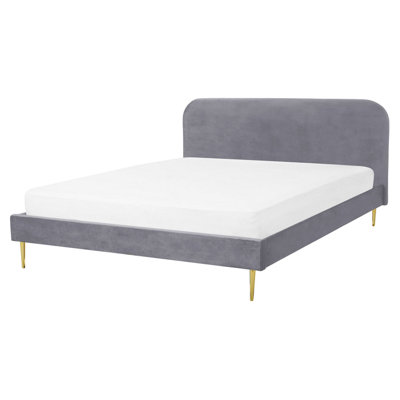 Velvet EU King Size Bed Grey FLAYAT