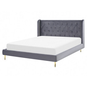 Velvet EU King Size Bed Grey FORBACH