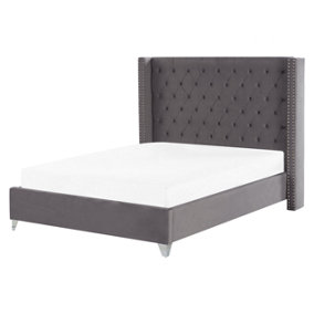 Velvet EU King Size Bed Grey LUBBON
