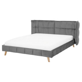 Velvet EU King Size Bed Grey SENLIS