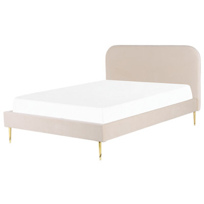 Velvet EU King Size Bed Light Beige FLAYAT