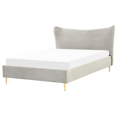 Velvet EU King Size Bed Light Grey CHALEIX