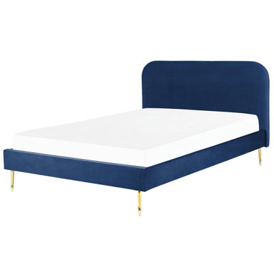 Velvet EU King Size Bed Navy Blue FLAYAT