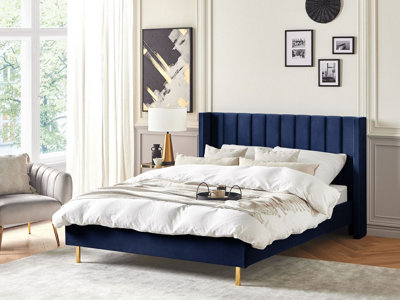 Velvet EU King Size Bed Navy Blue VILLETTE