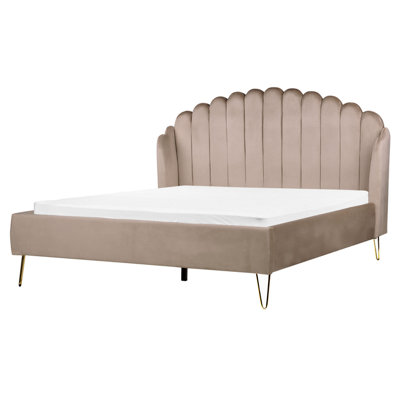 Velvet EU King Size Bed Taupe AMBILLOU