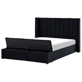Velvet EU King Size Bed with Storage Bench Black NOYERS