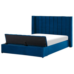 Velvet EU King Size Bed with Storage Bench Blue NOYERS