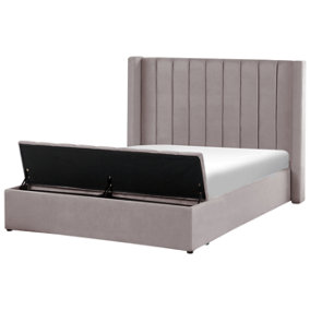 Velvet EU King Size Bed with Storage Bench Grey NOYERS