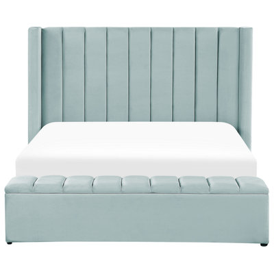 Velvet EU King Size Bed with Storage Bench Mint Green NOYERS