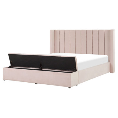 Velvet EU King Size Bed with Storage Bench Pastel Pink NOYERS