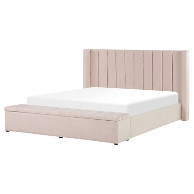 Velvet EU King Size Bed with Storage Bench Pastel Pink NOYERS