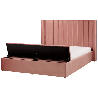 Velvet EU King Size Bed with Storage Bench Pink NOYERS