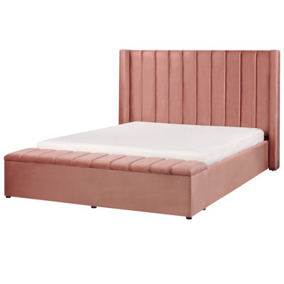 Velvet EU King Size Bed with Storage Bench Pink NOYERS