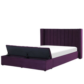 Velvet EU King Size Bed with Storage Bench Purple NOYERS