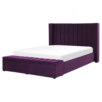Velvet EU King Size Bed with Storage Bench Purple NOYERS