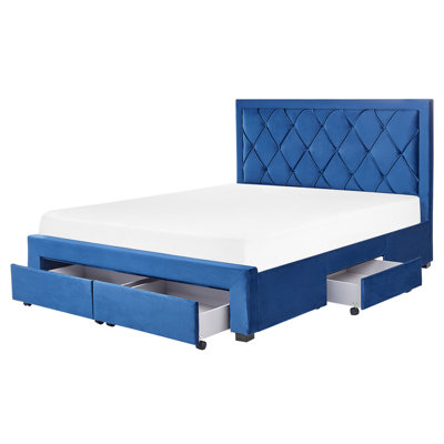 Velvet EU King Size Bed with Storage Blue LIEVIN