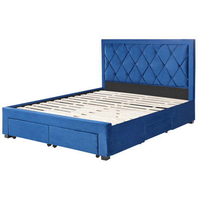 Velvet EU King Size Bed with Storage Blue LIEVIN
