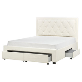 Velvet EU King Size Bed with Storage Cream LIEVIN