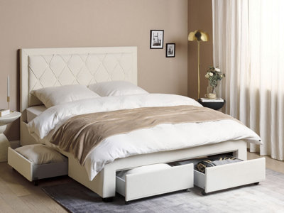 Velvet EU King Size Bed with Storage Cream LIEVIN