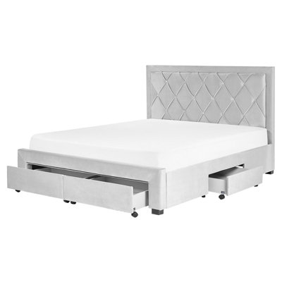 Velvet EU King Size Bed with Storage Light Grey LIEVIN