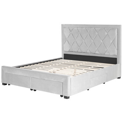 Velvet EU King Size Bed with Storage Light Grey LIEVIN