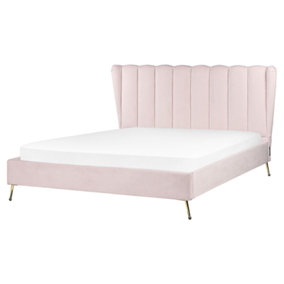 Velvet EU King Size Bed with USB Port Pink MIRIBEL