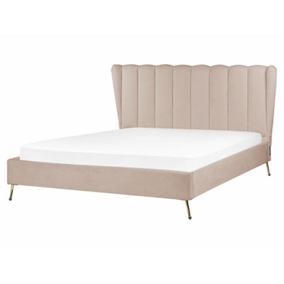 Velvet EU King Size Bed with USB Port Taupe MIRIBEL