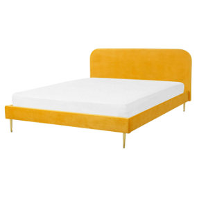 Velvet EU King Size Bed Yellow FLAYAT
