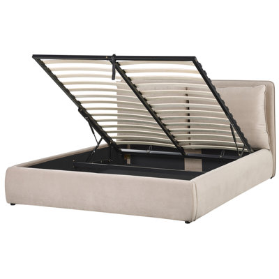 Velvet EU King Size Ottoman Bed Beige BAJONNA