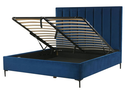 Velvet EU King Size Ottoman Bed Blue SEZANNE