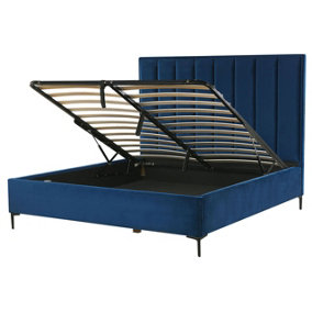 Velvet EU King Size Ottoman Bed Blue SEZANNE