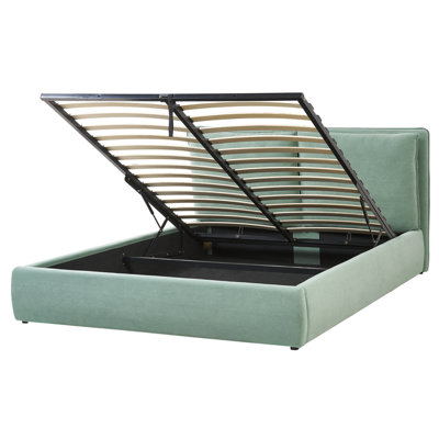 Velvet EU King Size Ottoman Bed Green BAJONNA