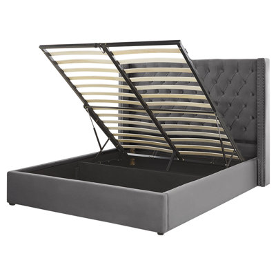 Velvet EU King Size Ottoman Bed Grey LUBBON