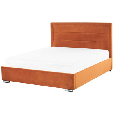 Velvet EU King Size Ottoman Bed Orange ROUEN