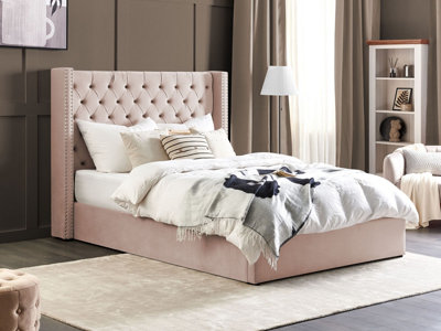 Velvet EU King Size Ottoman Bed Pink LUBBON
