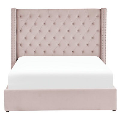 Velvet EU King Size Ottoman Bed Pink LUBBON