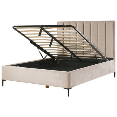 Velvet EU King Size Ottoman Bed Taupe SEZANNE