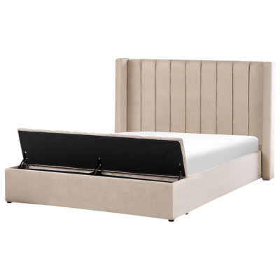 Velvet EU King Size Waterbed with Storage Bench Beige NOYERS