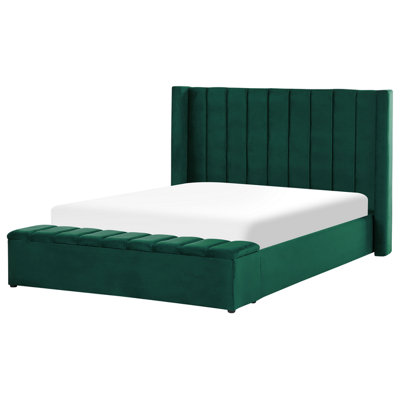 Velvet EU King Size Waterbed with Storage Bench Green NOYERS