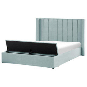 Velvet EU King Size Waterbed with Storage Bench Mint Green NOYERS