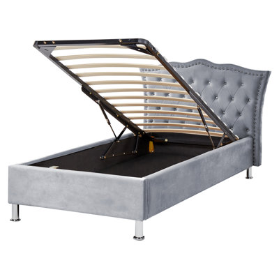 Velvet EU Single Size Bed with Storage Grey METZ