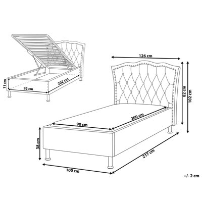 Velvet EU Single Size Bed with Storage Grey METZ
