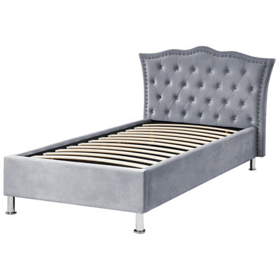 Velvet EU Single Size Bed with Storage Grey METZ