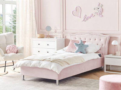 Velvet EU Single Size Bed with Storage Pink METZ