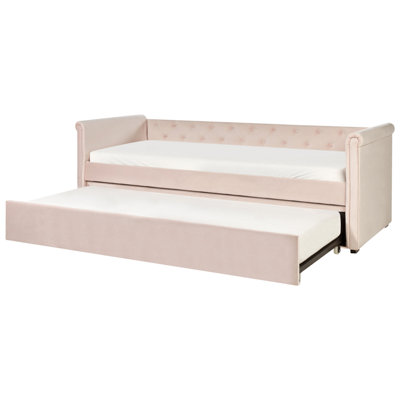 Velvet EU Small Single Trundle Bed Pastel Pink LIBOURNE