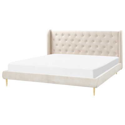 Velvet EU Super King Size Bed Beige FORBACH